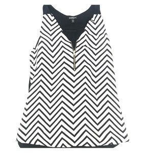 Express Black and White Chevron Zip Top Sz M